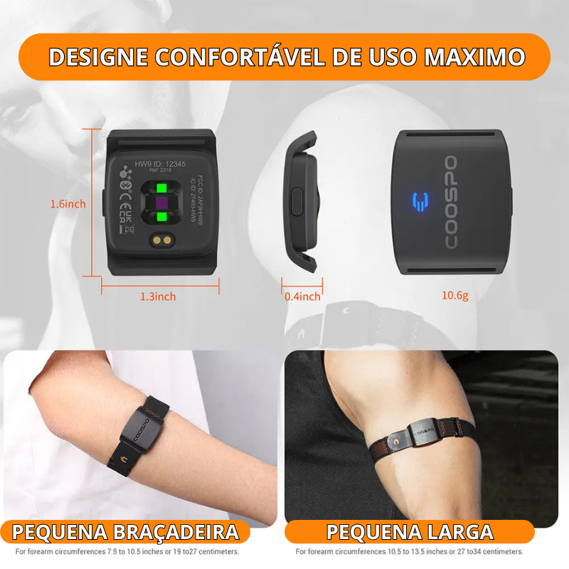 COOSPO HW9 - Braçadeira Monitora de Frequência Cardiaca - Zonas de FC/Calorias Sensor HRM.