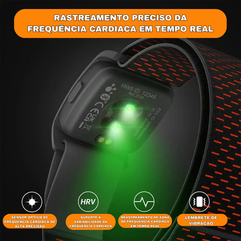 COOSPO HW9 - Braçadeira Monitora de Frequência Cardiaca - Zonas de FC/Calorias Sensor HRM.