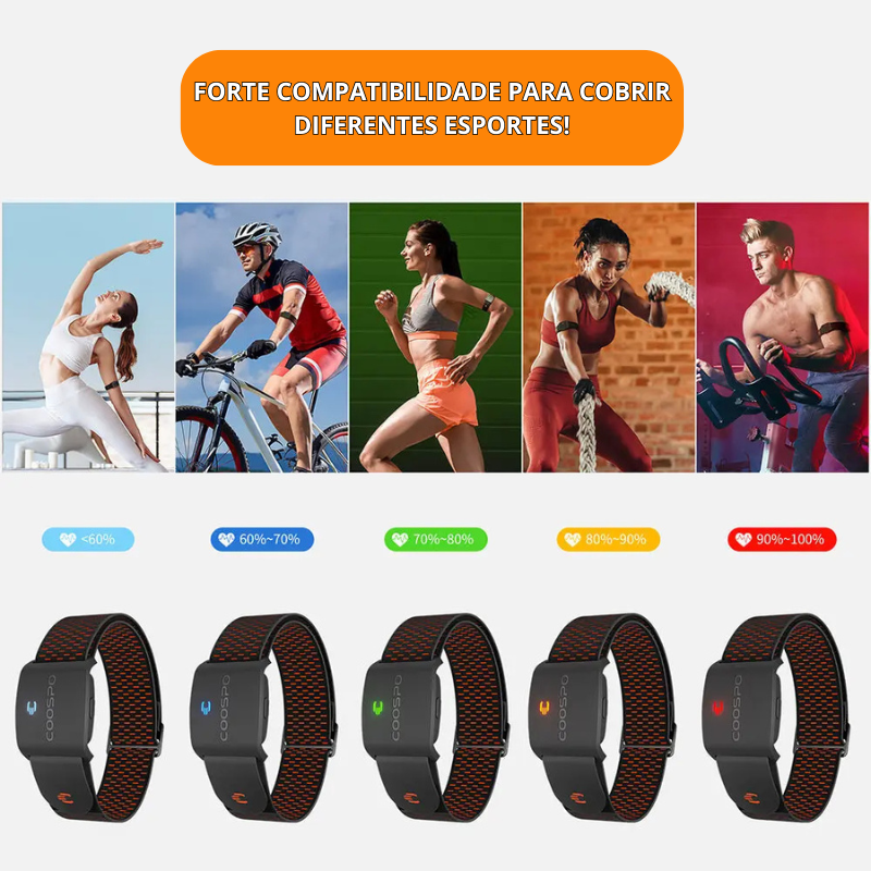 COOSPO HW9 - Braçadeira Monitora de Frequência Cardiaca - Zonas de FC/Calorias Sensor HRM.