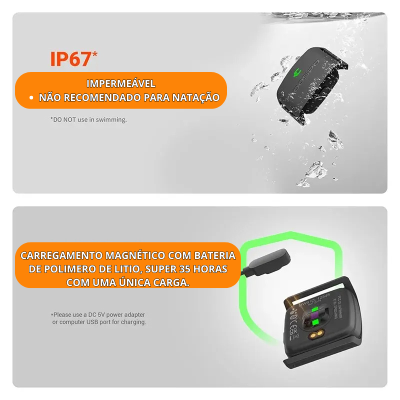 COOSPO HW9 - Braçadeira Monitora de Frequência Cardiaca - Zonas de FC/Calorias Sensor HRM.