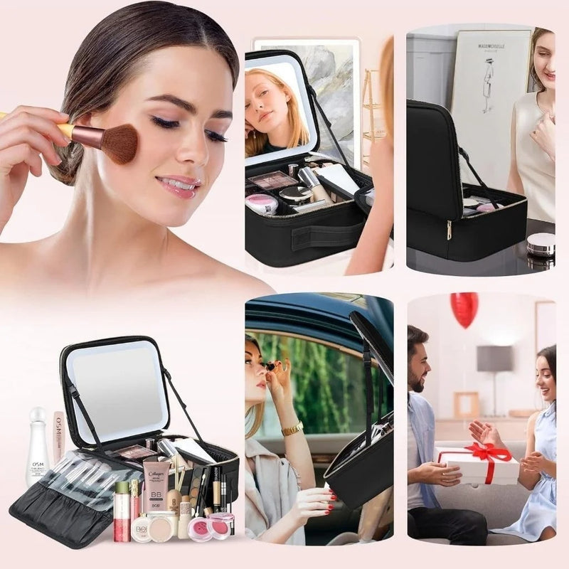 Glamlux - Maleta de Maquiagem de Couro Com Espelho Led